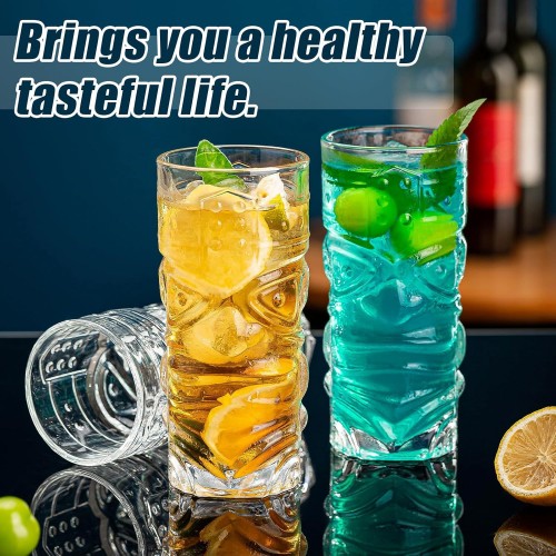 Vaso Totem de cristal transparente con diseño tallado único, ideal para agua, jugos, cócteles o bebidas refrescantes. Capacidad de 400ML