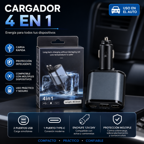 Cargador Retráctil 4 en 1 C21 TC-5021