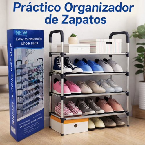 Zapatera organizadora de cuatro niveles ideal para ordenar calzado en el hogar. Diseño práctico con estructura ligera. Venta por mayoreo 50038