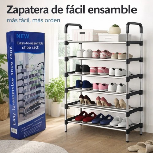 Zapatera organizadora de seis niveles ideal para ordenar calzado en el hogar. Diseño práctico con estructura ligera. Venta por mayoreo 50039