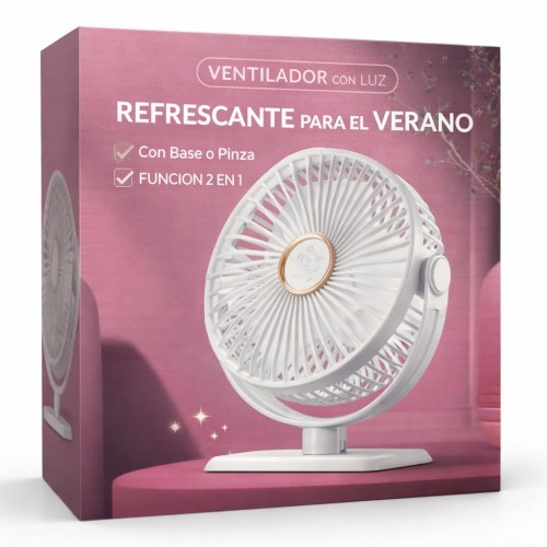 Ventilador de Escritorio con Luz LED Base o Pinza 2 en 1 por Mayoreo 501455