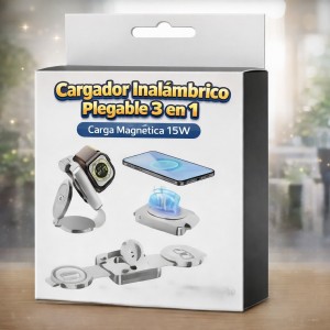 Cargador Inalámbrico Magnético Plegable 3 en 1 por Mayoreo – Código 50202