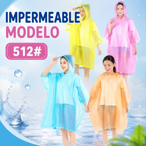 Impermeable tipo poncho con capucha y colores surtidos. Ideal para días de lluvia. Venta por mayoreo