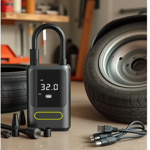 Inflador eléctrico portátil con pantalla digital LED y batería recargable. Ideal para inflar llantas de autos, motos, bicicletas y balones Venta al por mayor  50307