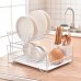Escurridor de trastes 2 niveles de acero inoxidable con bandeja extraíble, organizador para platos y utensilios, ideal para encimera de cocina, venta por mayoreo 50335-3