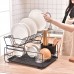Escurridor de trastes 2 niveles de acero inoxidable con bandeja extraíble, organizador para platos y utensilios, ideal para encimera de cocina, venta por mayoreo 50335-3