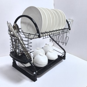 Escurridor de platos de 2 niveles con bandeja de goteo, soporte para utensilios y portavasos, estructura resistente para cocina, venta por mayoreo 50335-4