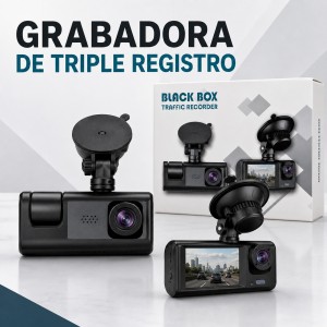 Grabadora de triple registro para vehículo Black Box Traffic Recorder, ideal para registro durante recorridos. Venta por mayoreo