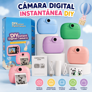Cámara digital instantánea DIY en colores surtidos con impresión de fotografías, ideal para uso recreativo infantil. Venta por mayoreo