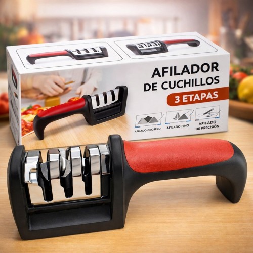 Afilador de Cuchillos Manual de 3 Etapas con Mango Ergonómico – Venta por Mayoreo 512506