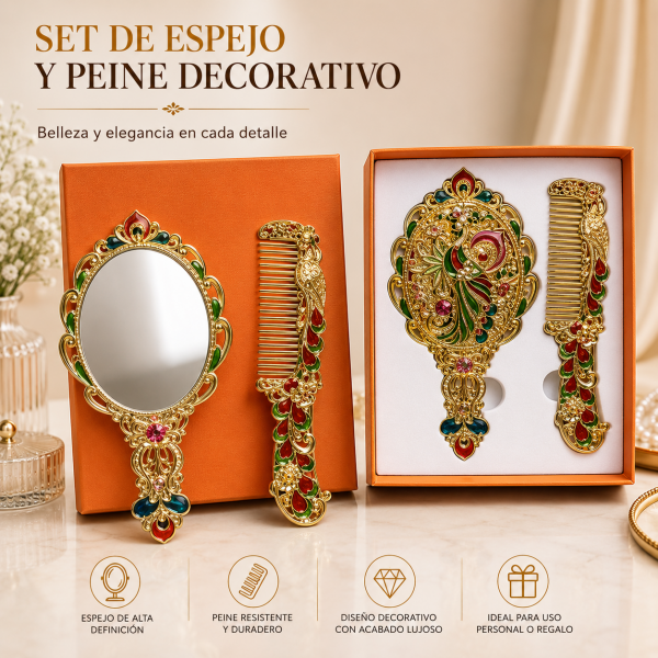 Set de espejo de mano y peine decorativo por mayoreo
