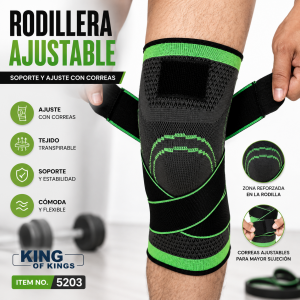 Rodillera ajustable, ideal para soporte y ajuste en actividad diaria o deportiva. (1pz) Venta por mayoreo