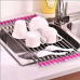 Escurridor plegable de acero inoxidable para tarja, ideal para secar platos, vasos, frutas y verduras. Venta por mayoreo 5580