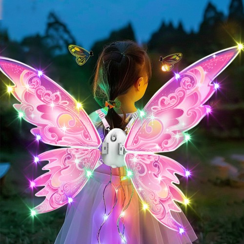 Alas de ángel animadas con luz eléctrica y música, accesorio de mariposa para la espalda, regalo de hada y flor para niñas. Cod. 565 Alas de ángel animadas con luz eléctrica y música, accesorio de mariposa para la espalda, regalo de hada y flor para niñas. Cod. 565