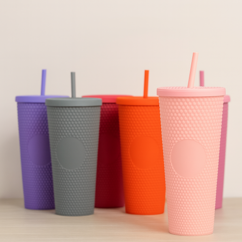 Vaso diseño texturizado tonos pastel con popote, colores variados, venta por mayoreo 5954