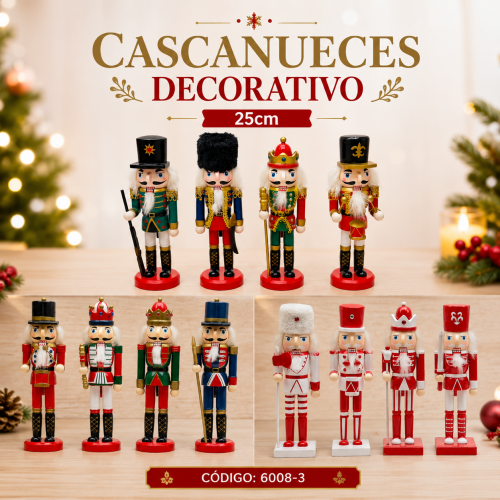 Cascanueces decorativo navideño de 25 cm, diseños variados y colores. Ideal para decorar mesas, repisas y espacios festivos. Venta por mayoreo. Cascanueces decorativo navideño de 25 cm, diseños variados y colores. Ideal para decorar mesas, repisas y espacios festivos. Venta por mayoreo.
