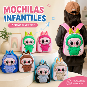Mochila infantil para primaria con diseño de personaje “Monstruitos Cute”, ideal para uso diario. Venta por mayoreo