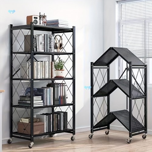 Organizador plegable metálico con ruedas, 4 entrepaños, resistente y portátil, venta por mayoreo 6022