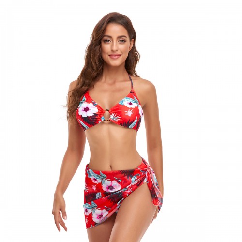 Bikini conjunto de tres piezas estilo floral 603