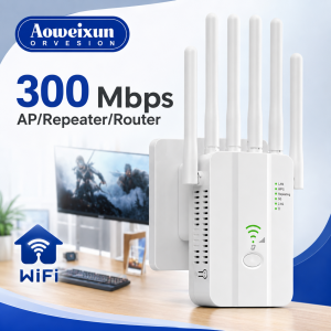Repetidor WiFi de 300 Mbps con modos AP, repetidor y router, ideal para ampliar la conexión inalámbrica. Venta por mayoreo