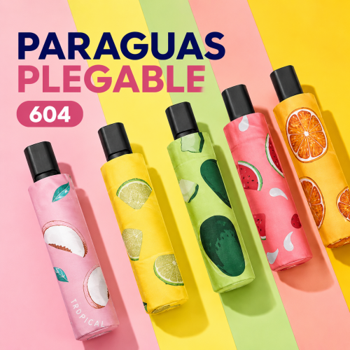 Paraguas plegable modelo 604 con estampados frutales. Ideal para uso diario. Venta por mayoreo Paraguas plegable modelo 604 con estampados frutales. Ideal para uso diario. Venta por mayoreo