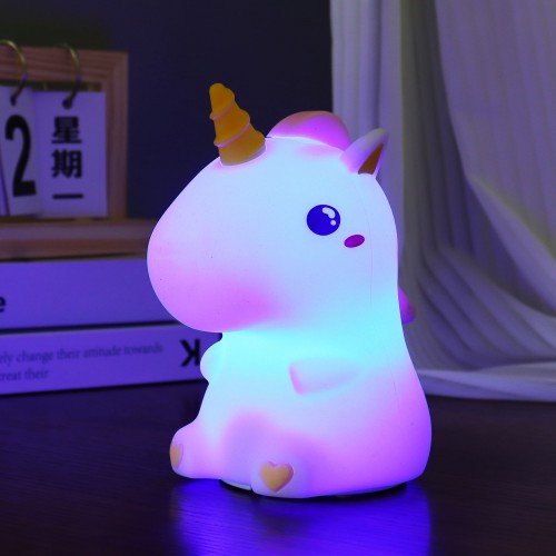 Lámpara de unicornio de goma RGB cambia de colores con golpecitos con temporizador de 30 min recargable USB 12cm 60560