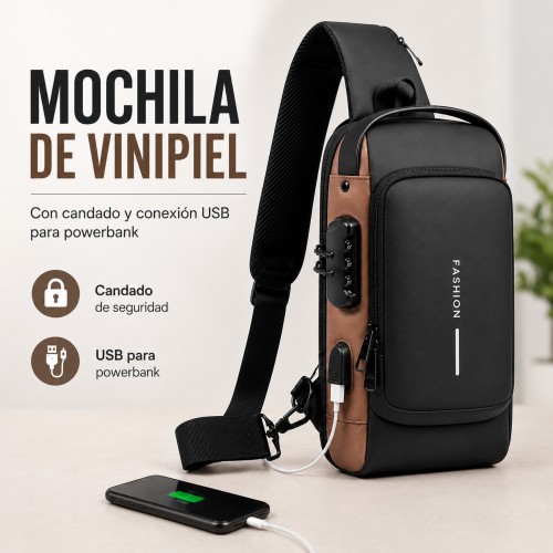 Mochila de vinipiel con candado y conexión USB por mayoreo