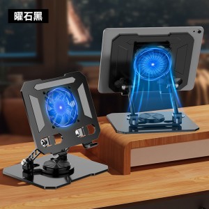 Soporte metalico con conexión USB gira 360ª, ideal para mantener dispositivos frescos y en la posición perfecta. 16*12cm. Venta al por mayor 60690