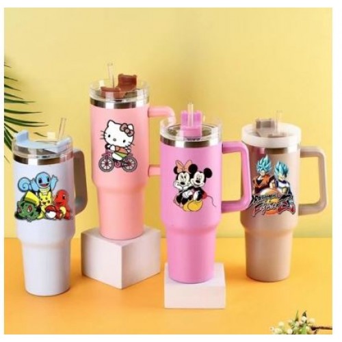 Termo de acero inoxidable de 40oz con Stickers Hello kitty+ super mario+ Disney+pokemon+ 6073D