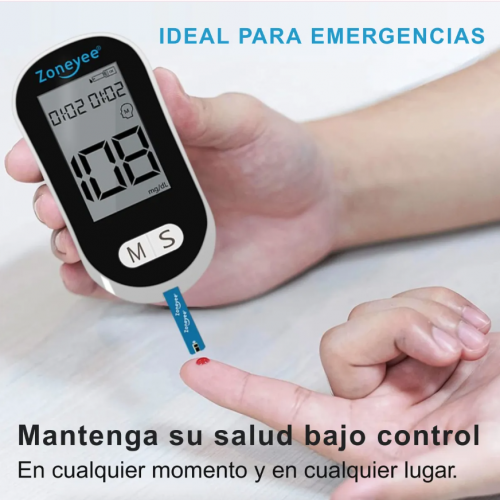 Glucómetro medidor digital, incluye 50 tiras reactivas para pruebas rápidas de glucosa en sangre. Memoria interna con capacidad de hasta 250 registros. Funciona con baterías AAA, práctico para control diario. Venta por mayoreo 60821