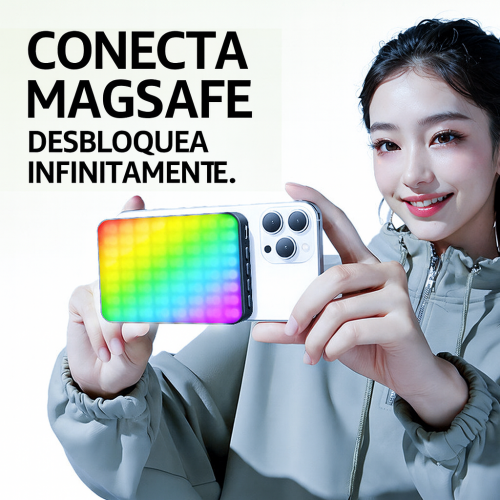 Luz LED RGB portátil y recargable con más de 100 tonos de color ajustables. Incluye clips de montaje para celular, cámara o trípode Venta al por mayor  60882