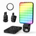 Luz LED RGB portátil y recargable con más de 100 tonos de color ajustables. Incluye clips de montaje para celular, cámara o trípode Venta al por mayor  60882