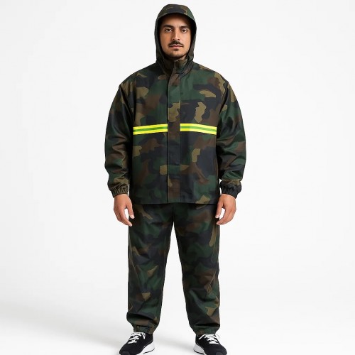 Impermeable camuflado de 2 piezas para motociclista con capucha, tallas 2XL a 4XL, venta al por mayor modelo 60911