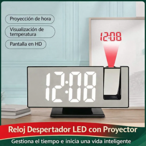 Reloj digital con proyector de hora, alarma integrada y conexión USB. Ideal para recámara u oficina. Venta por mayoreo. 60941