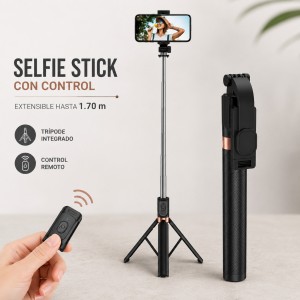 Selfie stick 1.70 m con control por mayoreo