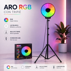 Aro de luz RGB con tripié 170cm por mayoreo