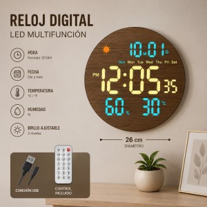 Reloj Digital LED de 26 cm con Control por Mayoreo