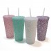 Vaso decorado con perlas brillantes, capacidad 24oz, incluye popote reutilizable, colores surtidos, perfecto para bebidas frías y calientes  Venta al por mayor 61461