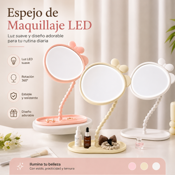 Espejo de Maquillaje Ajustable con Base Organizadora por Mayoreo