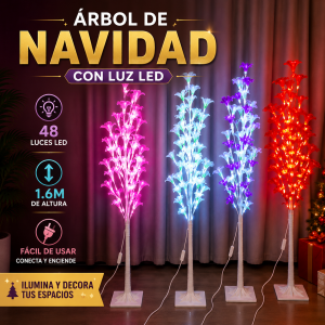 Árbol de Navidad con luz LED de 1.6 m de altura y 48 luces, ideal para decorar espacios en temporada navideña. Venta por mayoreo