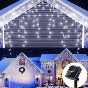 Cortina de Luces LED Solares Luz Blanca de 3 Metros y 100 Luces. Iluminación exterior perfecta para Navidad. Venta al por mayor