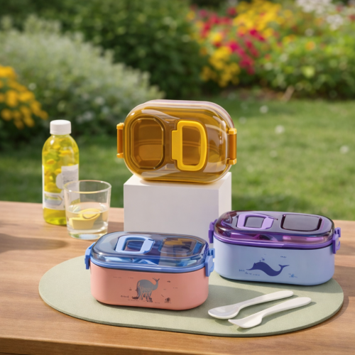 Lonchera Hermética Plástica Tipo Bento con Compartimentos Colores Translúcidos por Mayoreo 6337