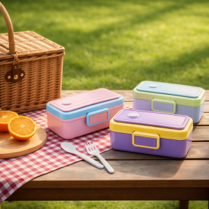  Lonchera Hermética Plástica Tipo Bento Colores Pastel por Mayoreo 6343