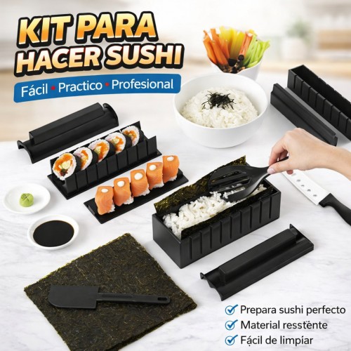 Kit completo para hacer sushi en casa. Incluye moldes variados, espátula y herramientas para preparar sushi. Venta por mayoreo Kit completo para hacer sushi en casa. Incluye moldes variados, espátula y herramientas para preparar sushi. Venta por mayoreo