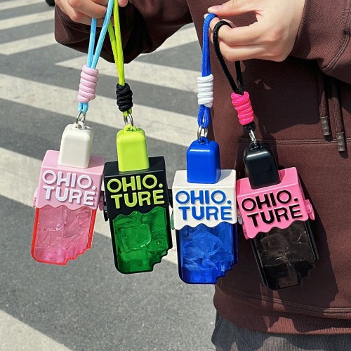 Botella de agua en forma de paleta, diseño portátil con correa, colores variados, 455ml. Venta por mayoreo 6409