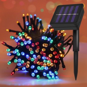 Serie solar multicolor de 200 LED con 8 modos de iluminación. Longitud 20 m, ideal para jardín, terraza o decoración navideña. Carga solar y resistente al agua. Venta por mayoreo 6529-22