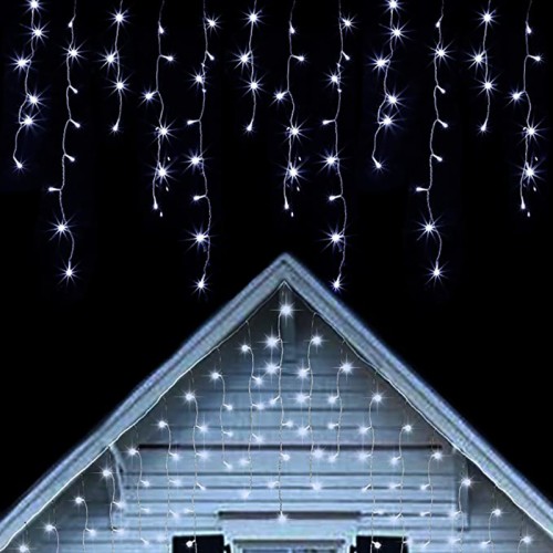 Cascada de luces LED blanca de 8 m con 300 focos, 8 modos de iluminación y conector de extensión. Ideal para decorar balcones, fachadas o interiores con estilo navideño. Venta al por mayor 6529-62