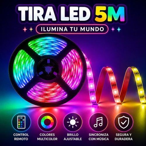 Tira de luz led  5m RGB con Control de infrarrojos, Impermeable para exteriores