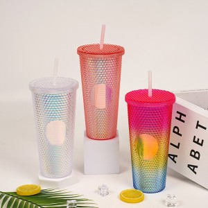 Vaso aurora con popote de plastico de gran capacidad con escamas de pescado de doble capa   ,  MAYOREO 661-1