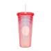 Vaso aurora con popote de plastico de gran capacidad con escamas de pescado de doble capa   ,  MAYOREO 661-1